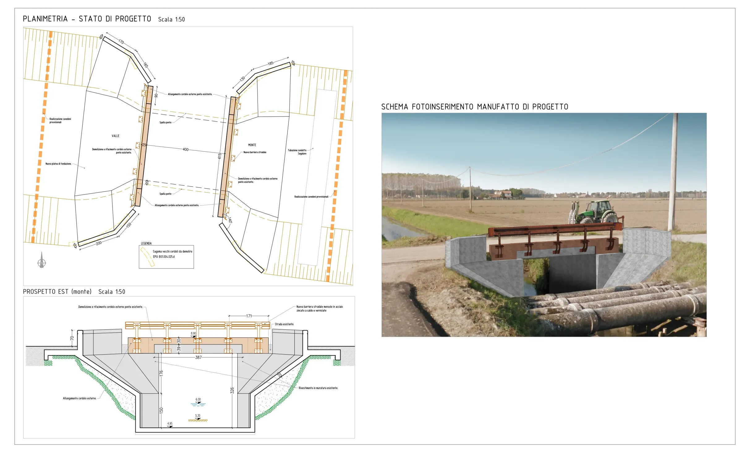 Tavola tecnica: planimetria di progetto e fotoinserimento del manufatto
